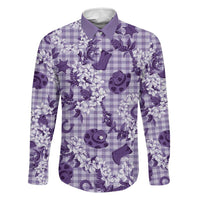 Mokihana Maile Ilima Leis Paniolo Palaka Family Matching Summer Maxi Dress and Hawaiian Shirt Hawaiian Poni Spirit LT9 Dad's Shirt - Long Sleeve Purple - Polynesian Pride