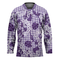 Mokihana Maile Ilima Leis Paniolo Palaka Hockey Jersey Hawaiian Poni Spirit LT9 Unisex Purple - Polynesian Pride