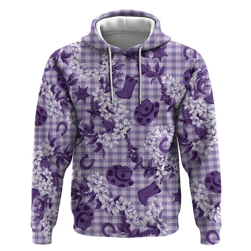 Mokihana Maile Ilima Leis - Paniolo Palaka Hoodie - Hawaiian Poni Spirit LT9 Pullover Hoodie Purple - Polynesian Pride