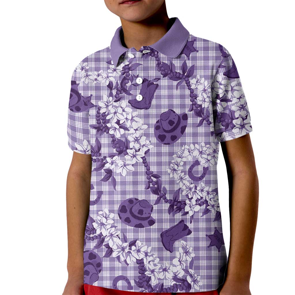 Mokihana Maile Ilima Leis Paniolo Palaka Kid Polo Shirt Hawaiian Poni Spirit LT9 Kid Purple - Polynesian Pride