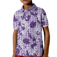 Mokihana Maile Ilima Leis Paniolo Palaka Kid Polo Shirt Hawaiian Poni Spirit LT9 Kid Purple - Polynesian Pride