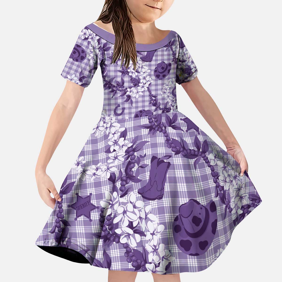 Mokihana Maile Ilima Leis Paniolo Palaka Kid Short Sleeve Dress Hawaiian Poni Spirit - Polynesian Pride