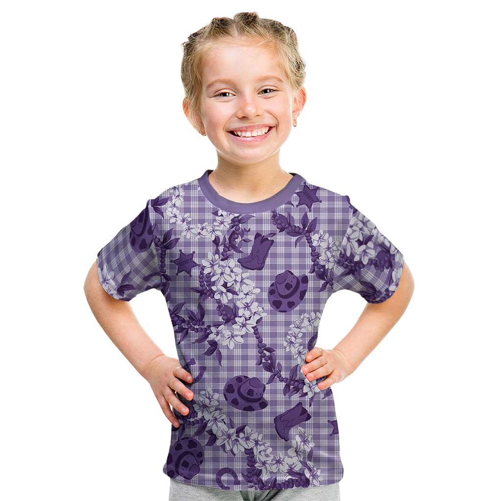Mokihana Maile Ilima Leis Paniolo Palaka Kid T Shirt Hawaiian Poni Spirit LT9 Purple - Polynesian Pride