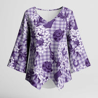 Mokihana Maile Ilima Leis Paniolo Palaka Kimono Sleeve Blouse Hawaiian Poni Spirit LT9 Female Purple - Polynesian Pride