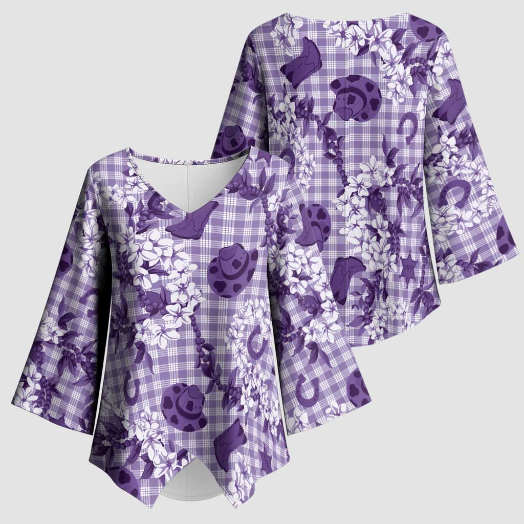 Mokihana Maile Ilima Leis Paniolo Palaka Kimono Sleeve Blouse Hawaiian Poni Spirit LT9 - Polynesian Pride