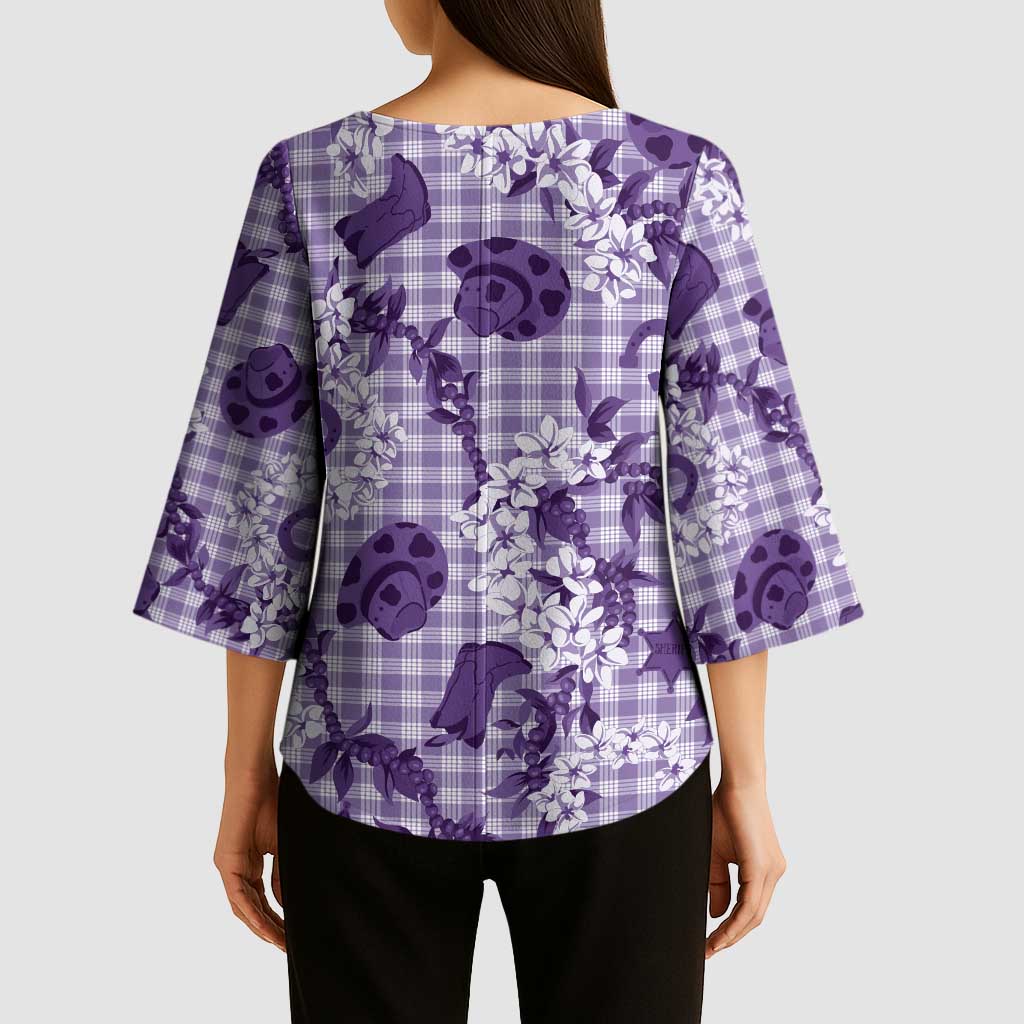 Mokihana Maile Ilima Leis Paniolo Palaka Kimono Sleeve Blouse Hawaiian Poni Spirit LT9 - Polynesian Pride