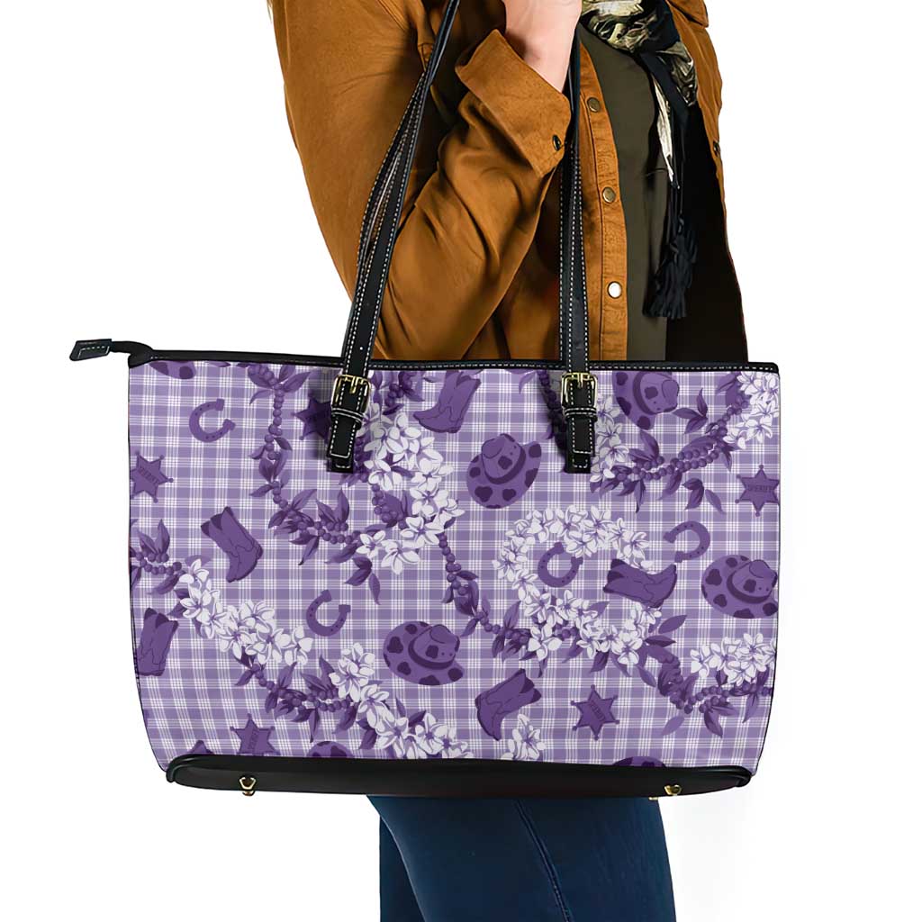Mokihana Maile Ilima Leis Paniolo Palaka Leather Tote Bag Hawaiian Poni Spirit LT9 - Polynesian Pride