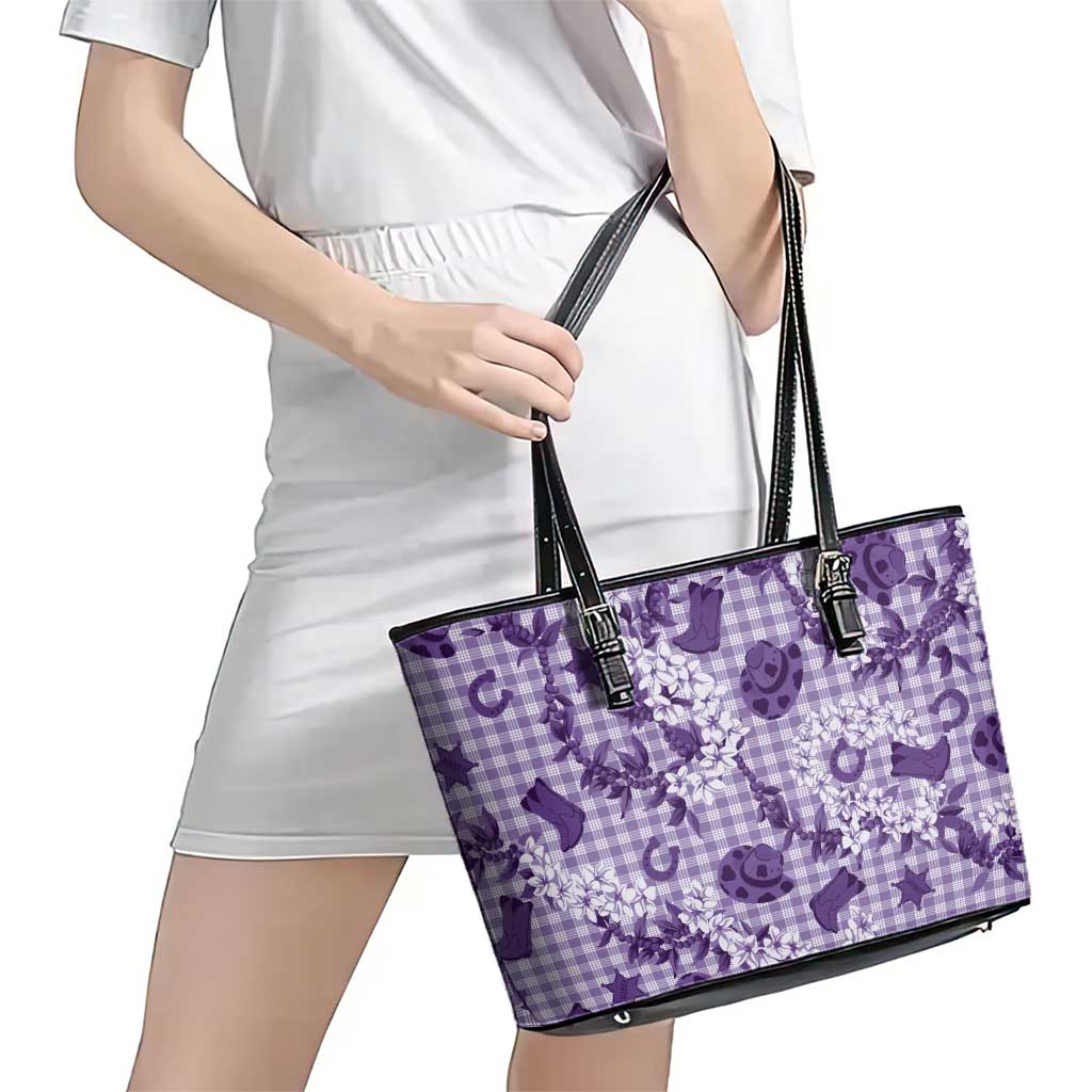 Mokihana Maile Ilima Leis Paniolo Palaka Leather Tote Bag Hawaiian Poni Spirit LT9 - Polynesian Pride