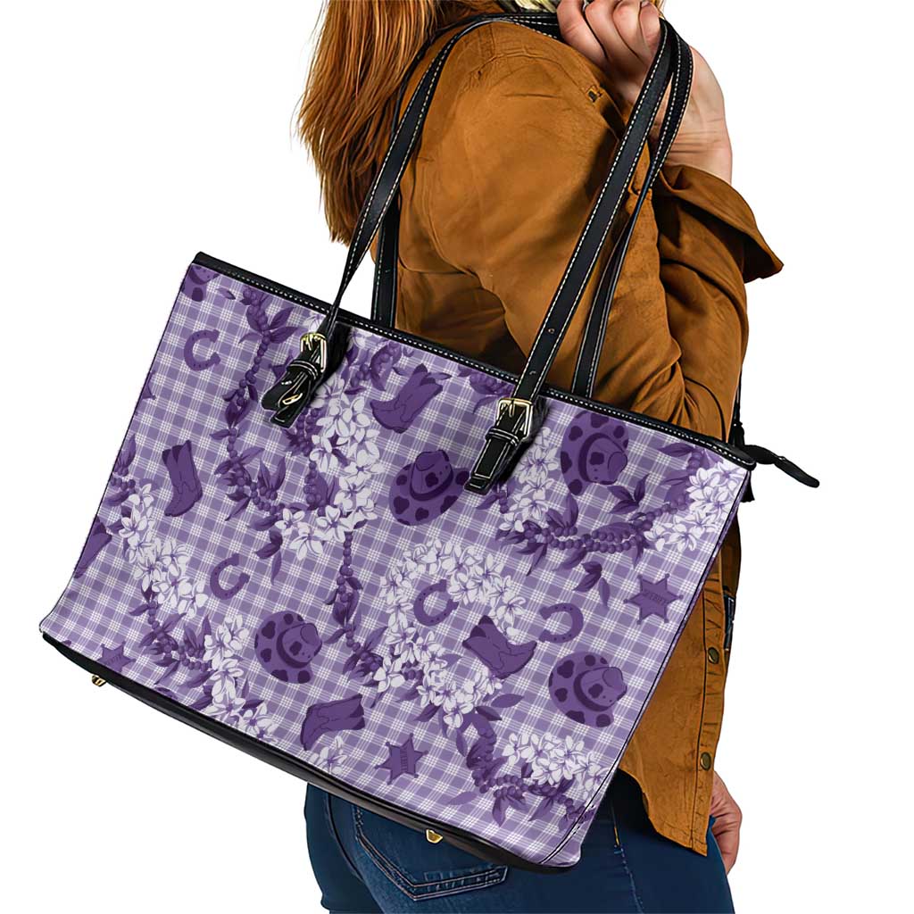 Mokihana Maile Ilima Leis Paniolo Palaka Leather Tote Bag Hawaiian Poni Spirit LT9 - Polynesian Pride
