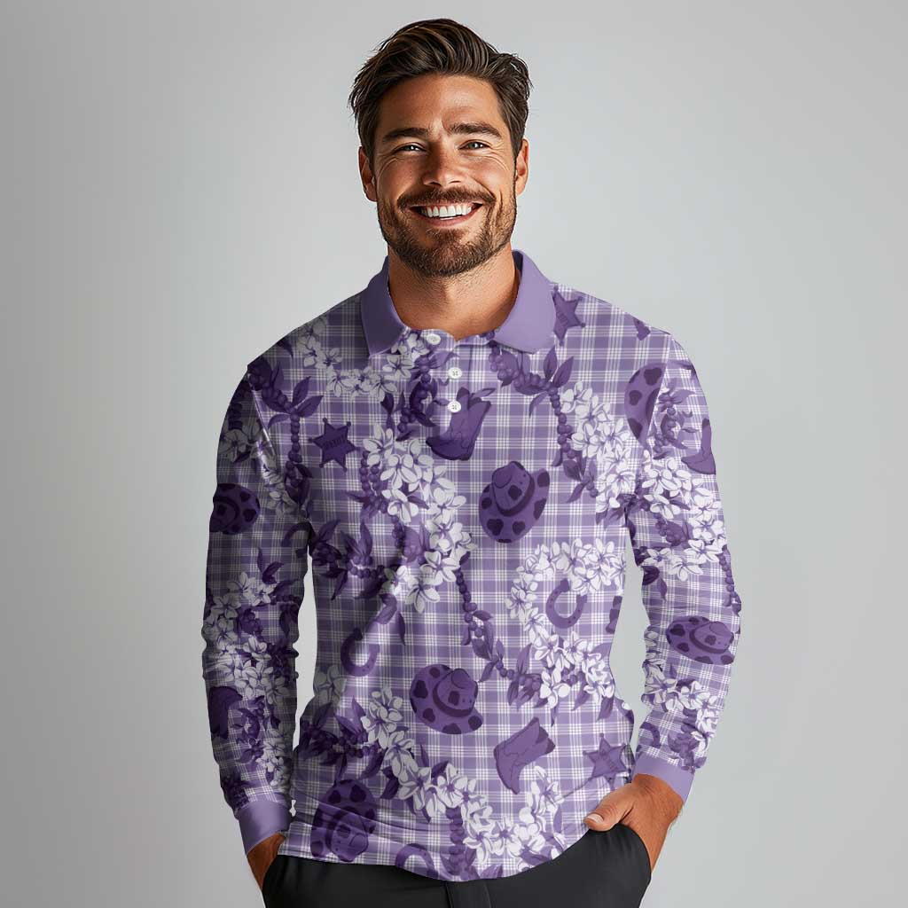 Mokihana Maile Ilima Leis - Paniolo Palaka Long Sleeve Polo Shirt - Hawaiian Poni Spirit LT9 - Polynesian Pride