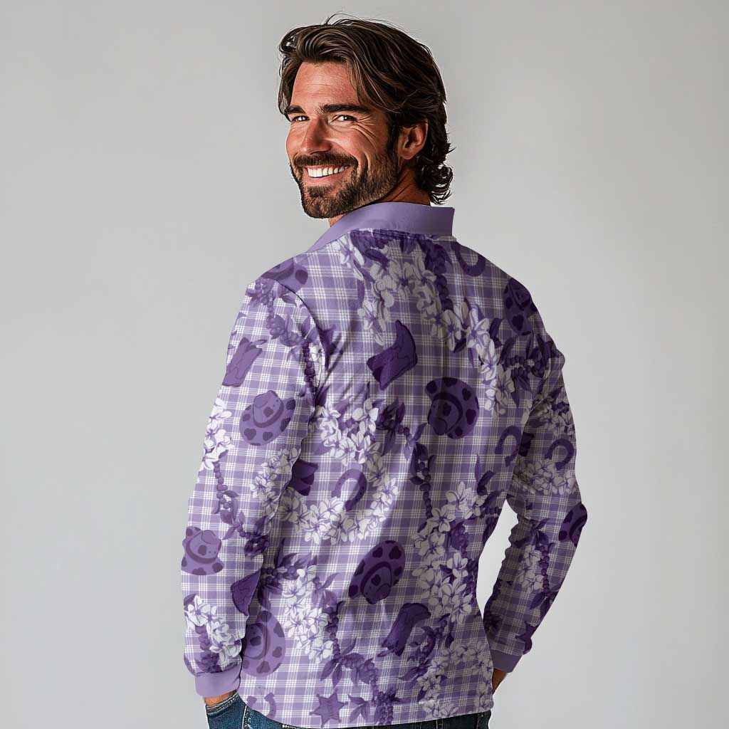 Mokihana Maile Ilima Leis - Paniolo Palaka Long Sleeve Polo Shirt - Hawaiian Poni Spirit LT9 - Polynesian Pride