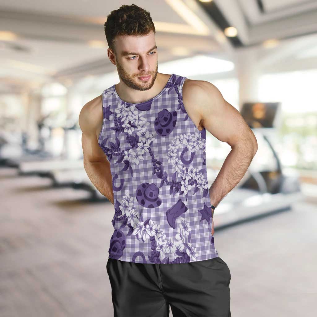 Mokihana Maile Ilima Leis Paniolo Palaka Men Tank Top Hawaiian Poni Spirit LT9 Purple - Polynesian Pride