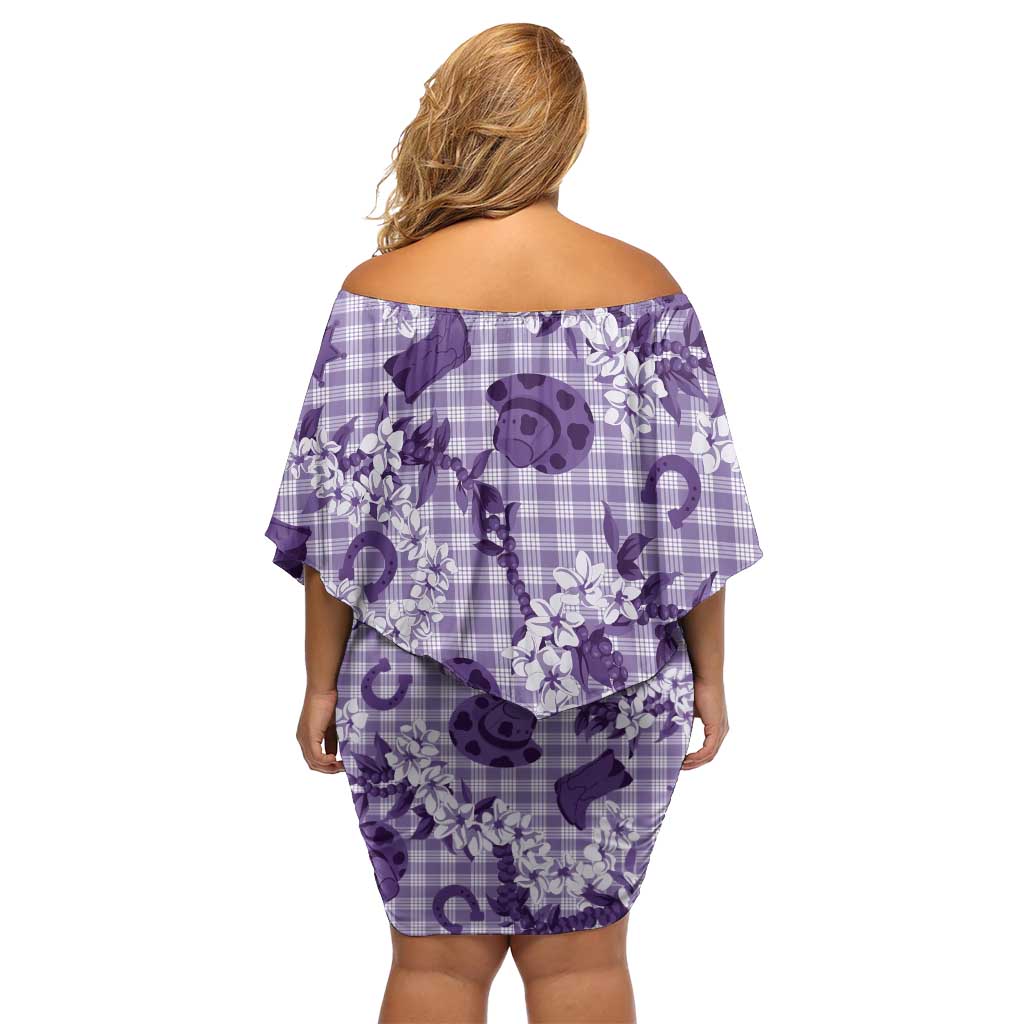 Mokihana Maile Ilima Leis Paniolo Palaka Off Shoulder Short Dress Hawaiian Poni Spirit LT9 - Polynesian Pride