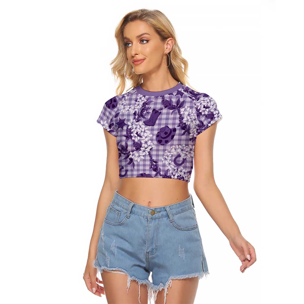 Mokihana Maile Ilima Leis Paniolo Palaka Raglan Cropped T Shirt Hawaiian Poni Spirit LT9 Female Purple - Polynesian Pride