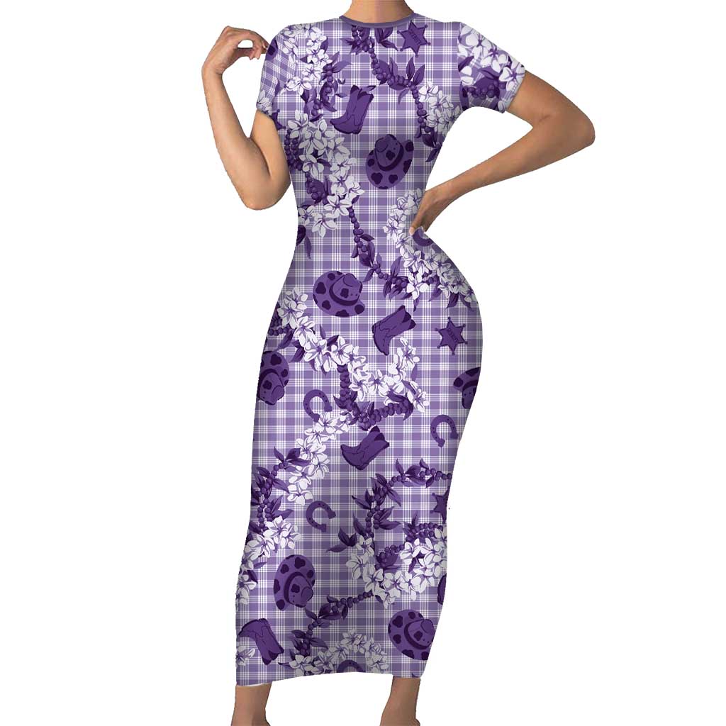 Mokihana Maile Ilima Leis Paniolo Palaka Short Sleeve Bodycon Dress Hawaiian Poni Spirit - Polynesian Pride