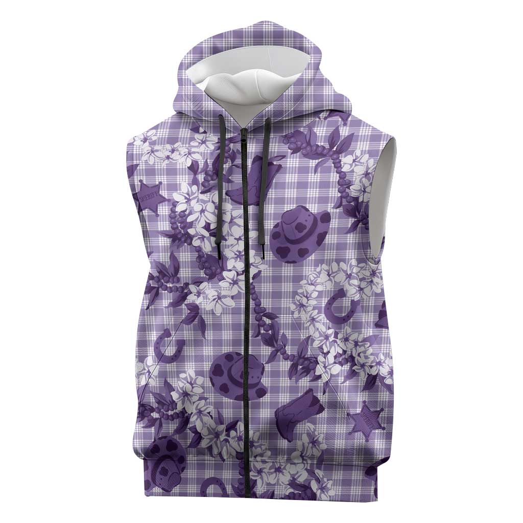 Mokihana Maile Ilima Leis Paniolo Palaka Sleeveless Zip Hoodie Hawaiian Poni Spirit LT9 Purple - Polynesian Pride