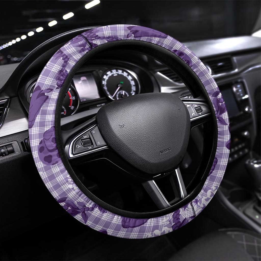 Mokihana Maile Ilima Leis Paniolo Palaka Steering Wheel Cover Hawaiian Poni Spirit LT9 Universal Fit Purple - Polynesian Pride