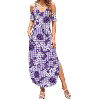 Mokihana Maile Ilima Leis Paniolo Palaka Summer Maxi Dress Hawaiian Poni Spirit LT9 Women Purple - Polynesian Pride