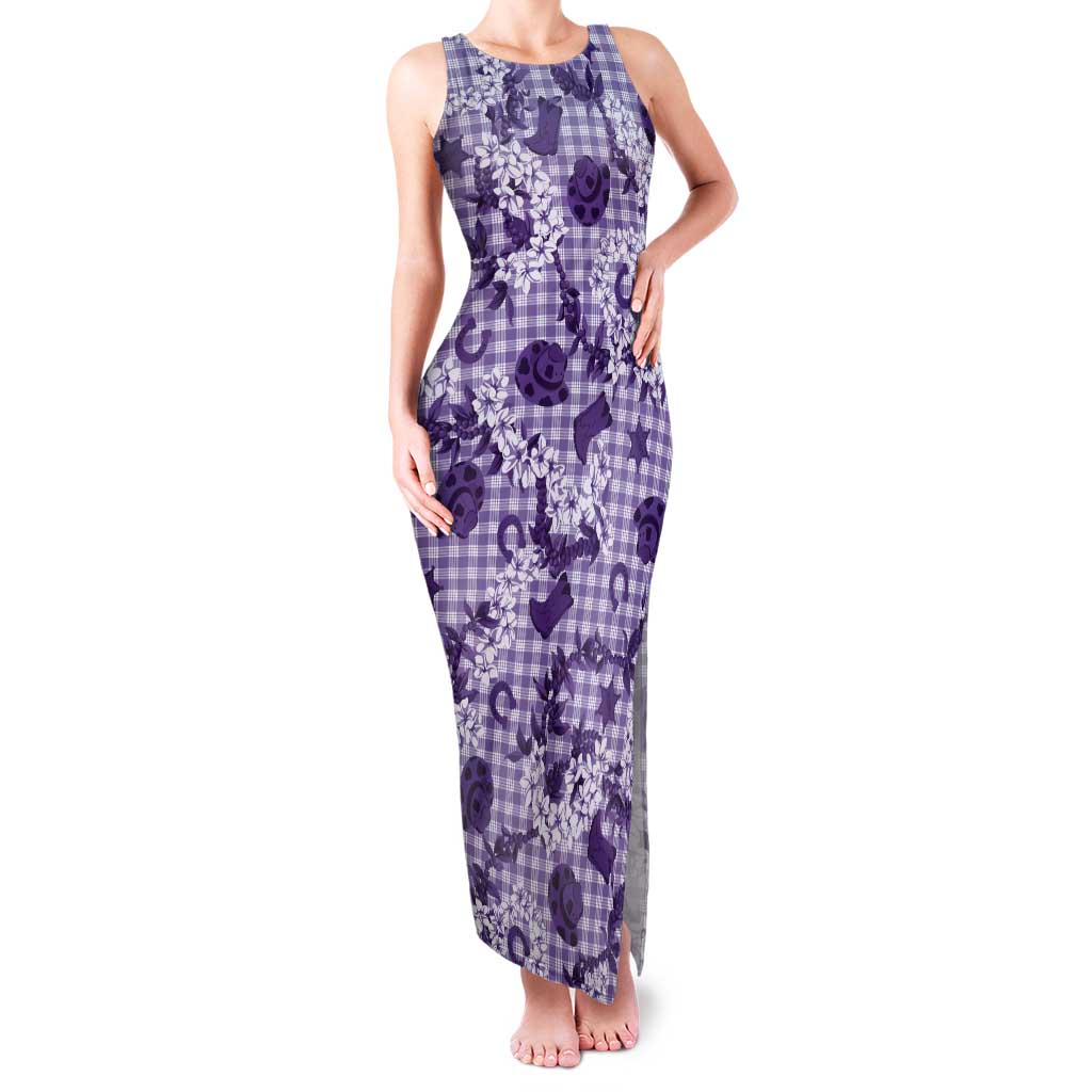 Mokihana Maile Ilima Leis Paniolo Palaka Tank Maxi Dress Hawaiian Poni Spirit LT9 Women Purple - Polynesian Pride