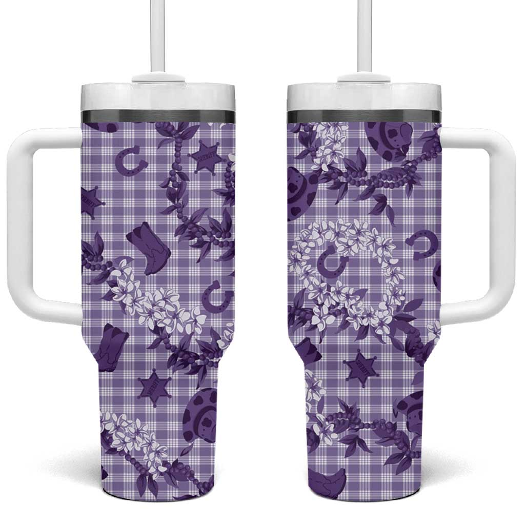 Mokihana Maile Ilima Leis Paniolo Palaka Tumbler With Handle Hawaiian Poni Spirit LT9 One Size: 40 oz Purple - Polynesian Pride