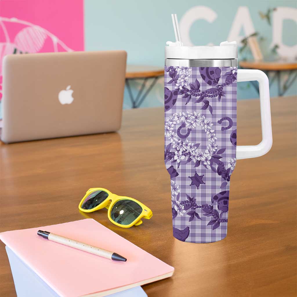 Mokihana Maile Ilima Leis Paniolo Palaka Tumbler With Handle Hawaiian Poni Spirit LT9 - Polynesian Pride