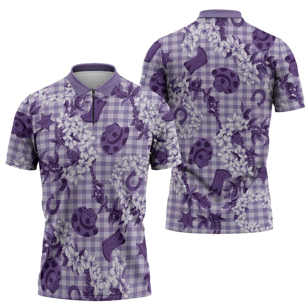 Mokihana Maile Ilima Leis Paniolo Palaka Zipper Polo Shirt Hawaiian Poni Spirit LT9 - Polynesian Pride
