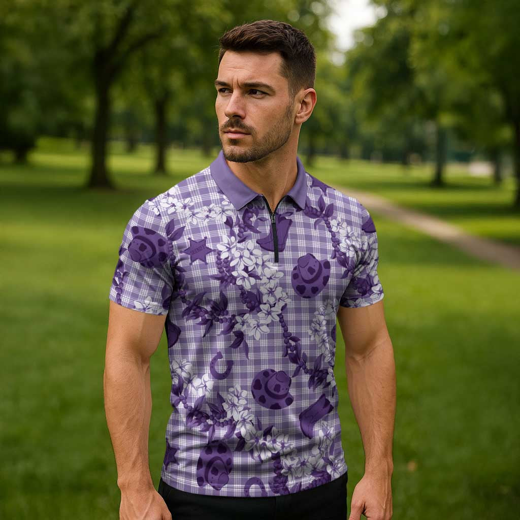 Mokihana Maile Ilima Leis Paniolo Palaka Zipper Polo Shirt Hawaiian Poni Spirit LT9 - Polynesian Pride