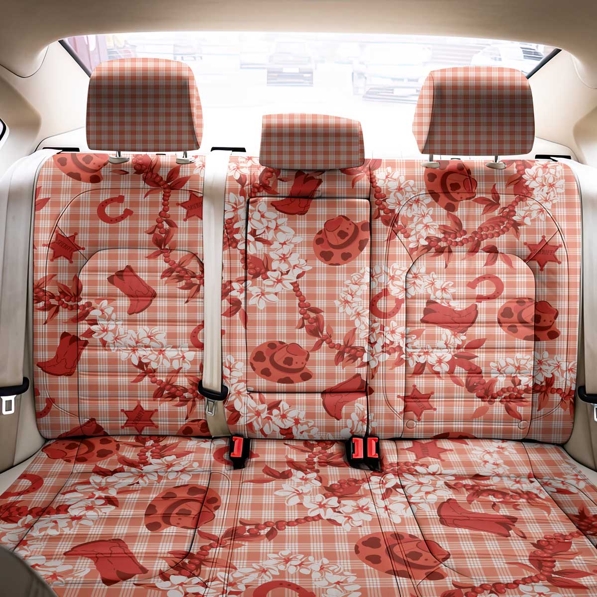 Mokihana Maile Ilima Leis Paniolo Palaka Back Car Seat Cover Hawaiian Ulaula Spirit LT9 - Polynesian Pride