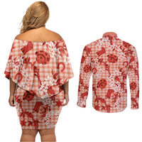 Mokihana Maile Ilima Leis Paniolo Palaka Couples Matching Off Shoulder Short Dress and Long Sleeve Button Shirt Hawaiian Ulaula Spirit LT9 - Polynesian Pride