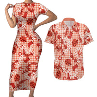 Mokihana Maile Ilima Leis Paniolo Palaka Couples Matching Short Sleeve Bodycon Dress and Hawaiian Shirt Hawaiian Ulaula Spirit LT9 Red - Polynesian Pride