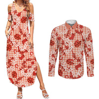 Mokihana Maile Ilima Leis Paniolo Palaka Couples Matching Summer Maxi Dress and Long Sleeve Button Shirt Hawaiian Ulaula Spirit LT9 Red - Polynesian Pride