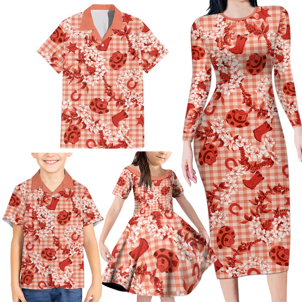 Mokihana Maile Ilima Leis Paniolo Palaka Family Matching Long Sleeve Bodycon Dress and Hawaiian Shirt Hawaiian Ulaula Spirit LT9 - Polynesian Pride