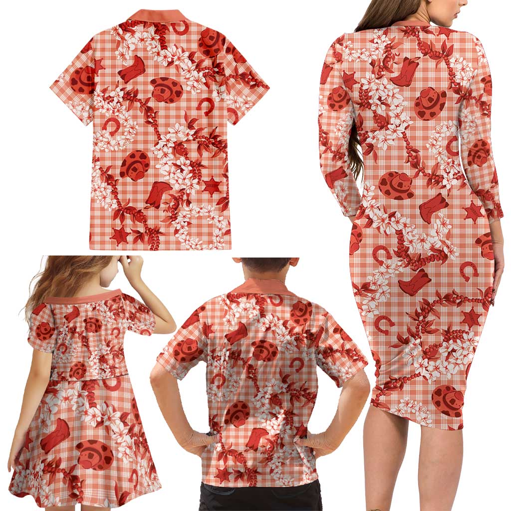 Mokihana Maile Ilima Leis Paniolo Palaka Family Matching Long Sleeve Bodycon Dress and Hawaiian Shirt Hawaiian Ulaula Spirit LT9 - Polynesian Pride