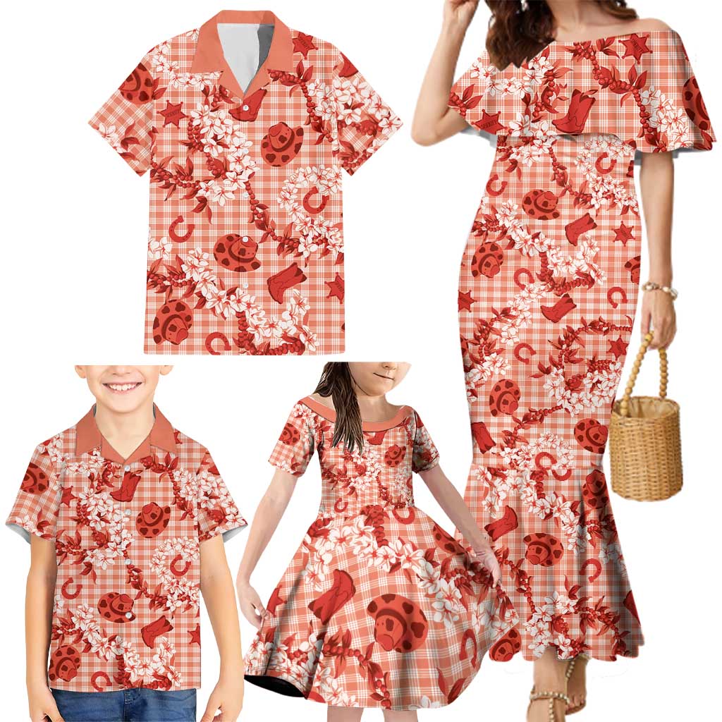 Mokihana Maile Ilima Leis Paniolo Palaka Family Matching Mermaid Dress and Hawaiian Shirt Hawaiian Ulaula Spirit - Polynesian Pride