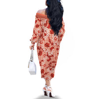 Mokihana Maile Ilima Leis Paniolo Palaka Family Matching Off The Shoulder Long Sleeve Dress and Hawaiian Shirt Hawaiian Ulaula Spirit LT9 - Polynesian Pride