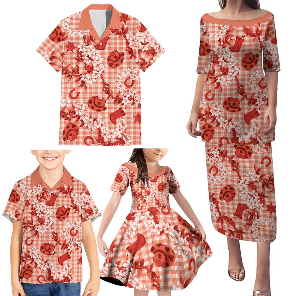 Mokihana Maile Ilima Leis Paniolo Palaka Family Matching Puletasi and Hawaiian Shirt Hawaiian Ulaula Spirit - Polynesian Pride