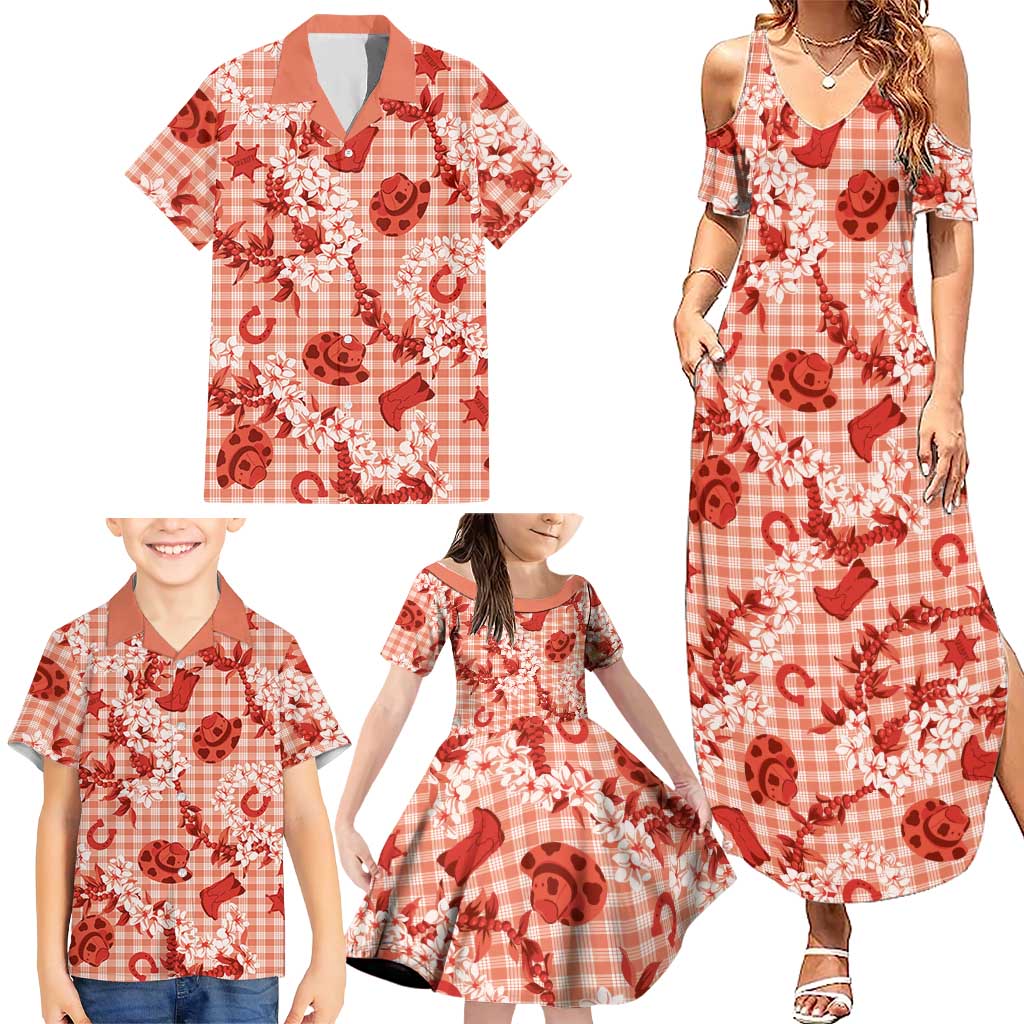 Mokihana Maile Ilima Leis Paniolo Palaka Family Matching Summer Maxi Dress and Hawaiian Shirt Hawaiian Ulaula Spirit - Polynesian Pride