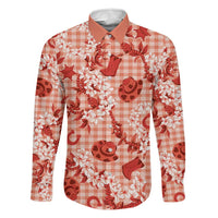 Mokihana Maile Ilima Leis Paniolo Palaka Family Matching Summer Maxi Dress and Hawaiian Shirt Hawaiian Ulaula Spirit LT9 Dad's Shirt - Long Sleeve Red - Polynesian Pride