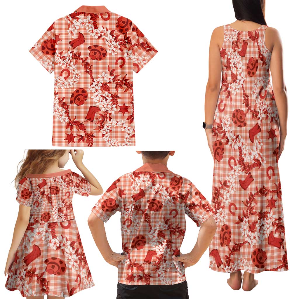 Mokihana Maile Ilima Leis Paniolo Palaka Family Matching Tank Maxi Dress and Hawaiian Shirt Hawaiian Ulaula Spirit LT9 - Polynesian Pride