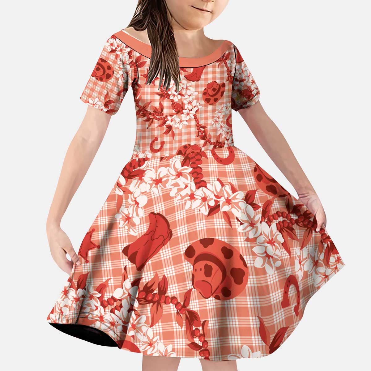 Mokihana Maile Ilima Leis Paniolo Palaka Kid Short Sleeve Dress Hawaiian Ulaula Spirit LT9 KID Red - Polynesian Pride
