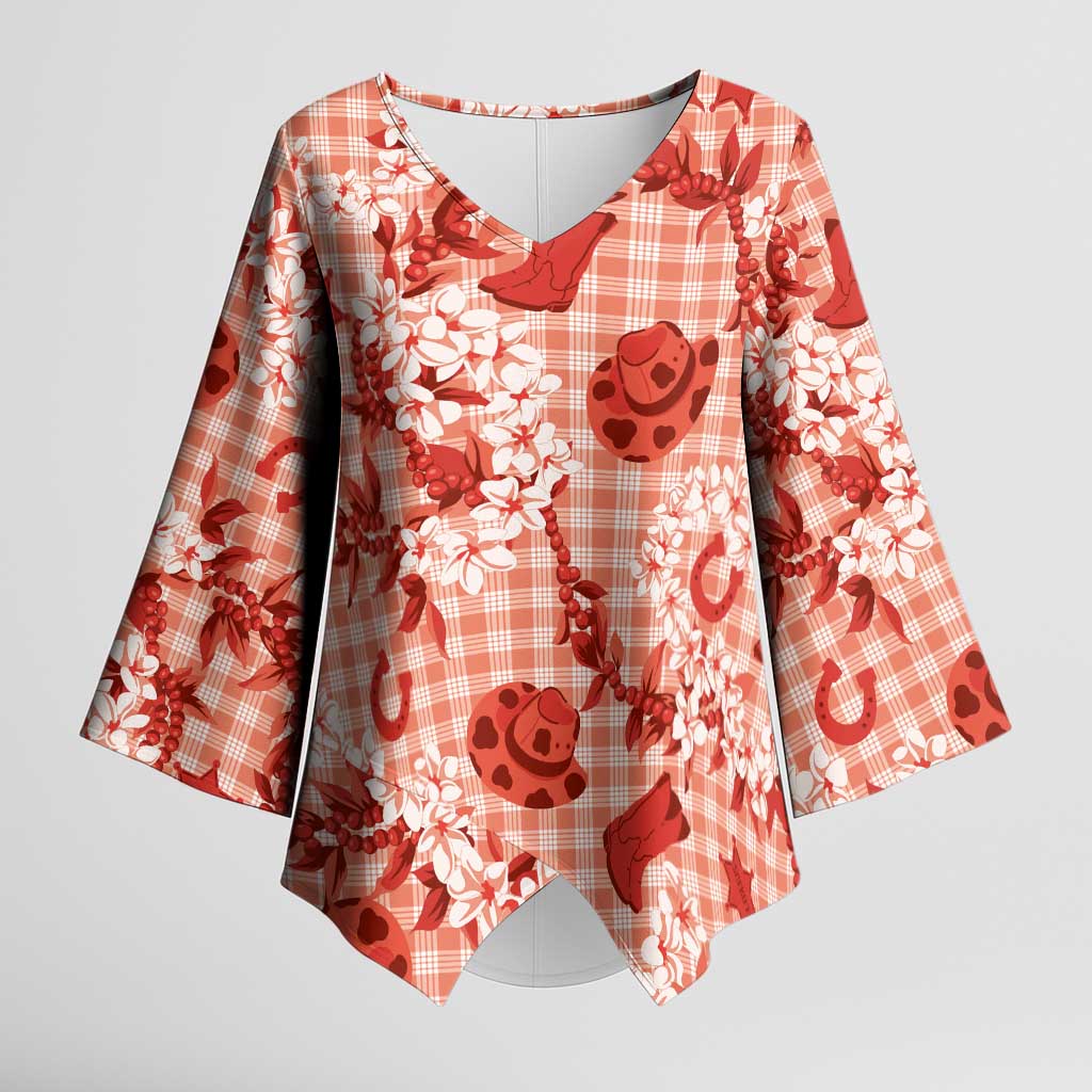 Mokihana Maile Ilima Leis Paniolo Palaka Kimono Sleeve Blouse Hawaiian Ulaula Spirit LT9 Female Red - Polynesian Pride