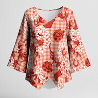 Mokihana Maile Ilima Leis Paniolo Palaka Kimono Sleeve Blouse Hawaiian Ulaula Spirit LT9 Female Red - Polynesian Pride