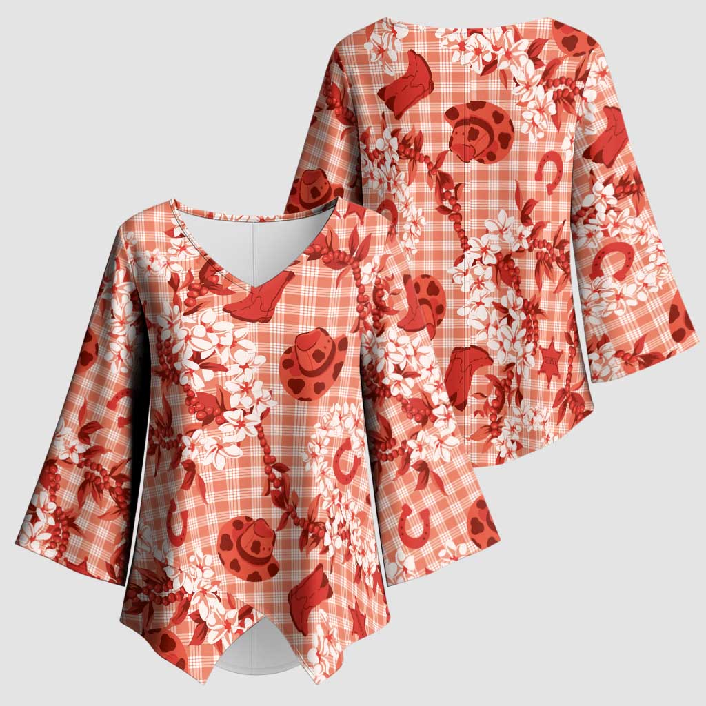 Mokihana Maile Ilima Leis Paniolo Palaka Kimono Sleeve Blouse Hawaiian Ulaula Spirit LT9 - Polynesian Pride