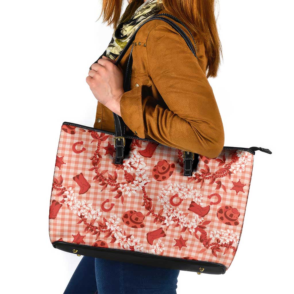 Mokihana Maile Ilima Leis Paniolo Palaka Leather Tote Bag Hawaiian Ulaula Spirit LT9 Red - Polynesian Pride