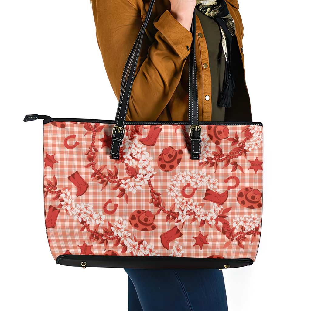 Mokihana Maile Ilima Leis Paniolo Palaka Leather Tote Bag Hawaiian Ulaula Spirit LT9 - Polynesian Pride