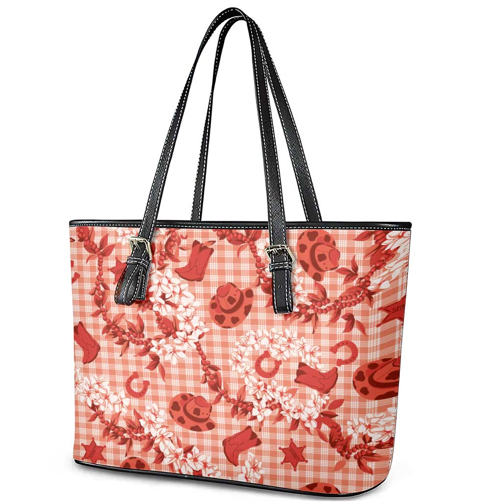 Mokihana Maile Ilima Leis Paniolo Palaka Leather Tote Bag Hawaiian Ulaula Spirit LT9 - Polynesian Pride