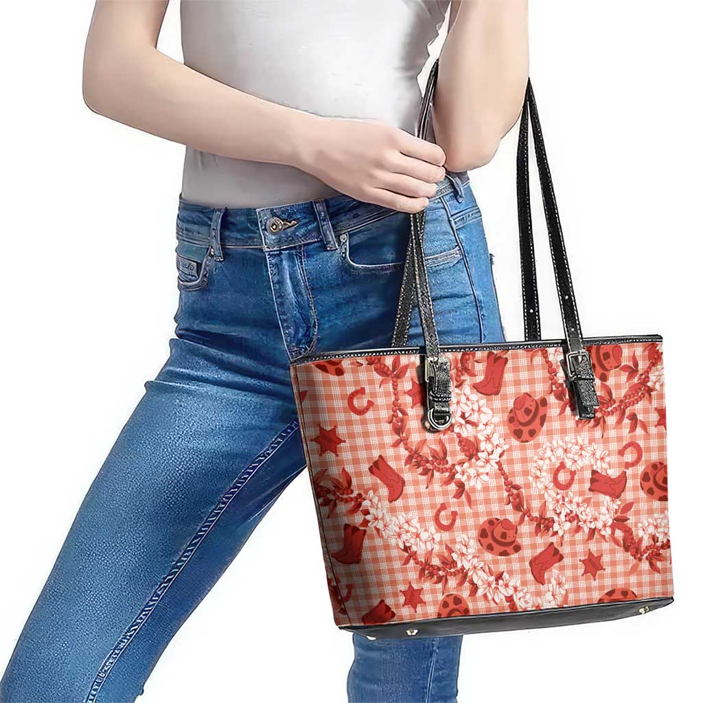 Mokihana Maile Ilima Leis Paniolo Palaka Leather Tote Bag Hawaiian Ulaula Spirit LT9 - Polynesian Pride