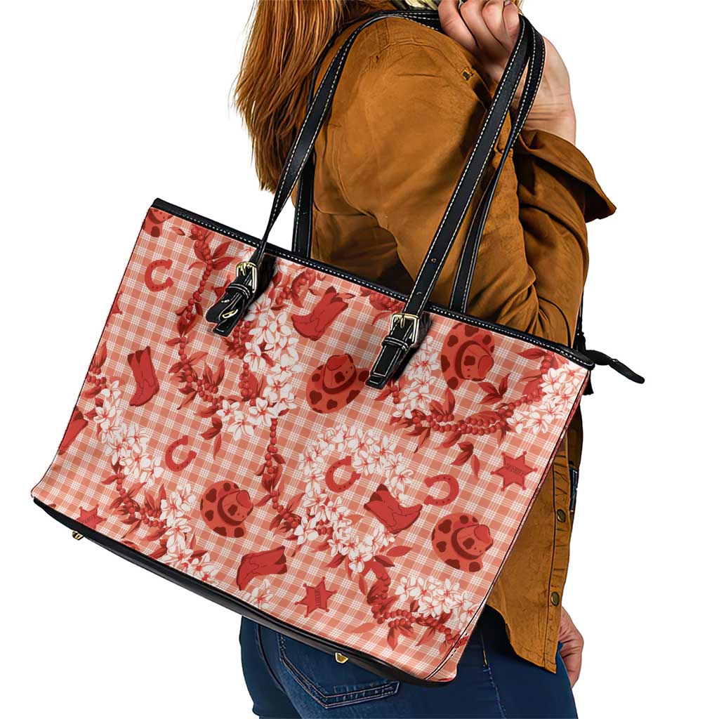 Mokihana Maile Ilima Leis Paniolo Palaka Leather Tote Bag Hawaiian Ulaula Spirit LT9 - Polynesian Pride