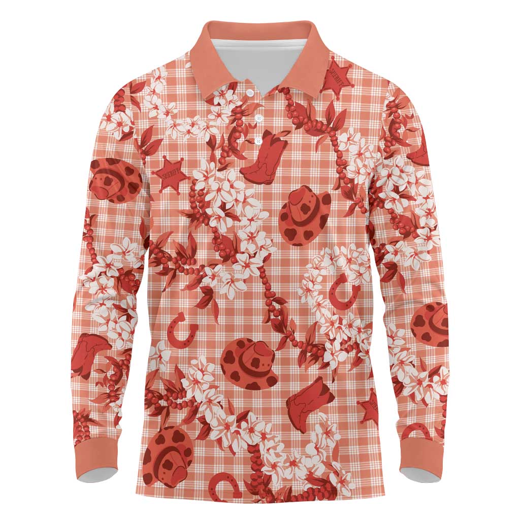 Mokihana Maile Ilima Leis Paniolo Palaka Long Sleeve Polo Shirt Hawaiian Ulaula Spirit LT9 Red - Polynesian Pride