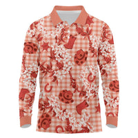 Mokihana Maile Ilima Leis Paniolo Palaka Long Sleeve Polo Shirt Hawaiian Ulaula Spirit LT9 Red - Polynesian Pride